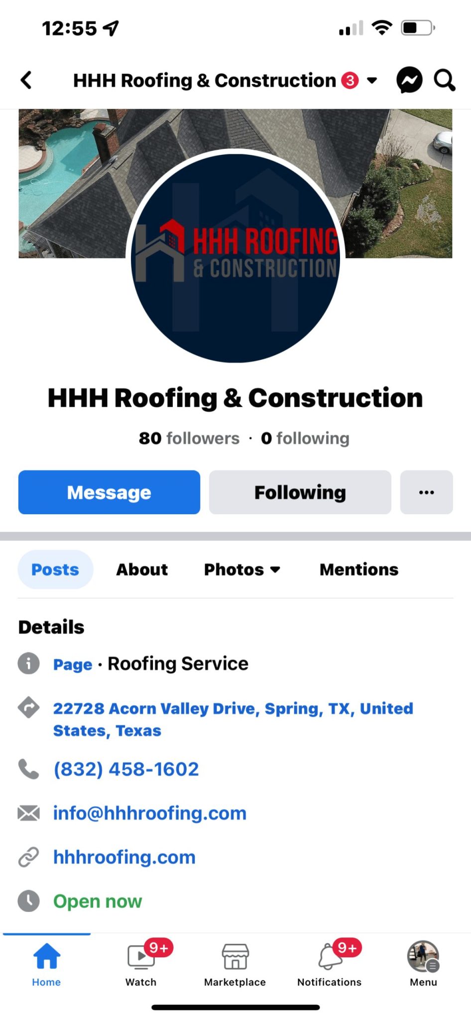 HHH Roofing Facebook