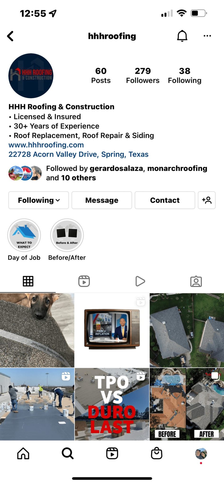 HHH Roofing Instagram