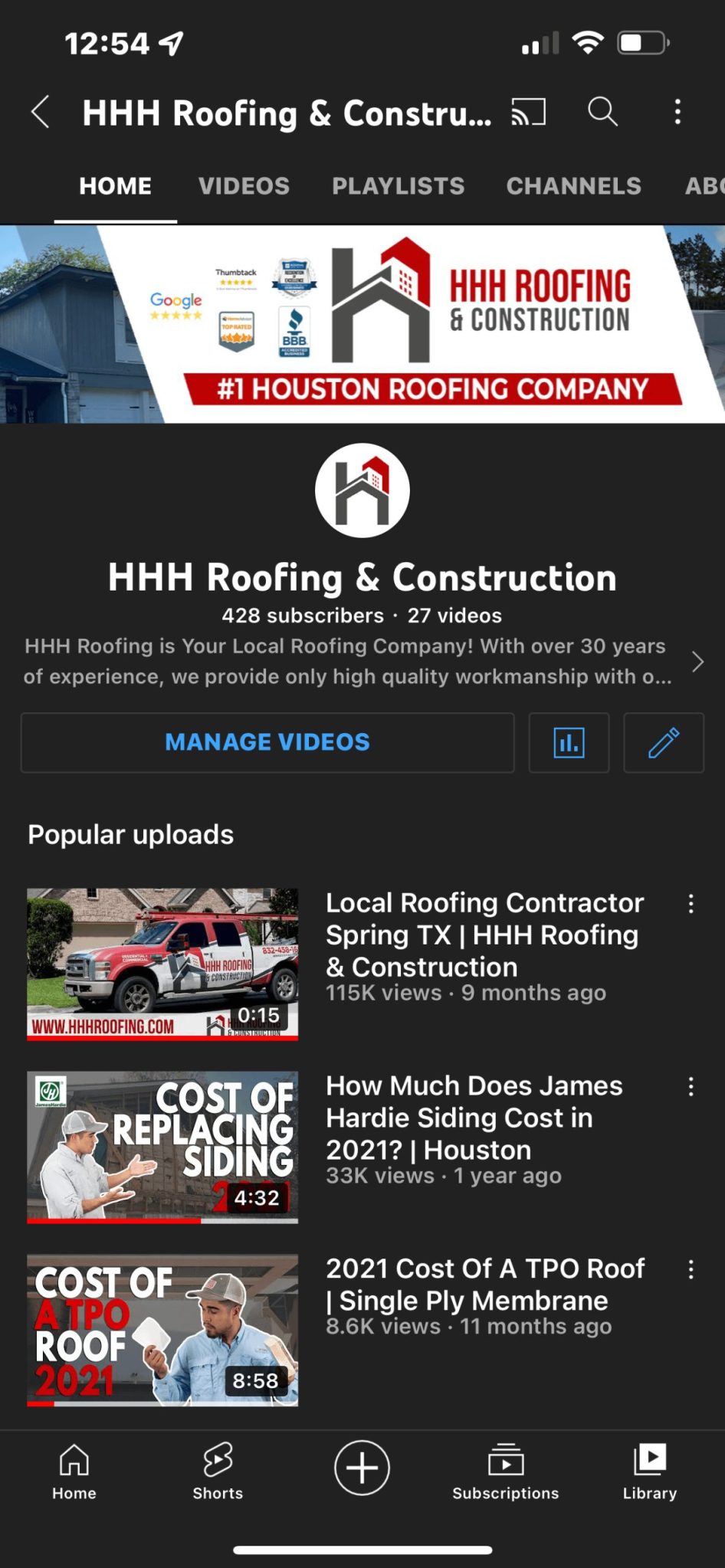 HHH Roofing YouTube Channel